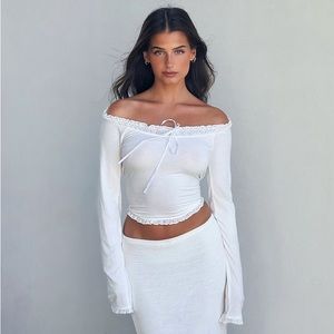 Tiger Mist White Lace Off-The-Shoulder Top